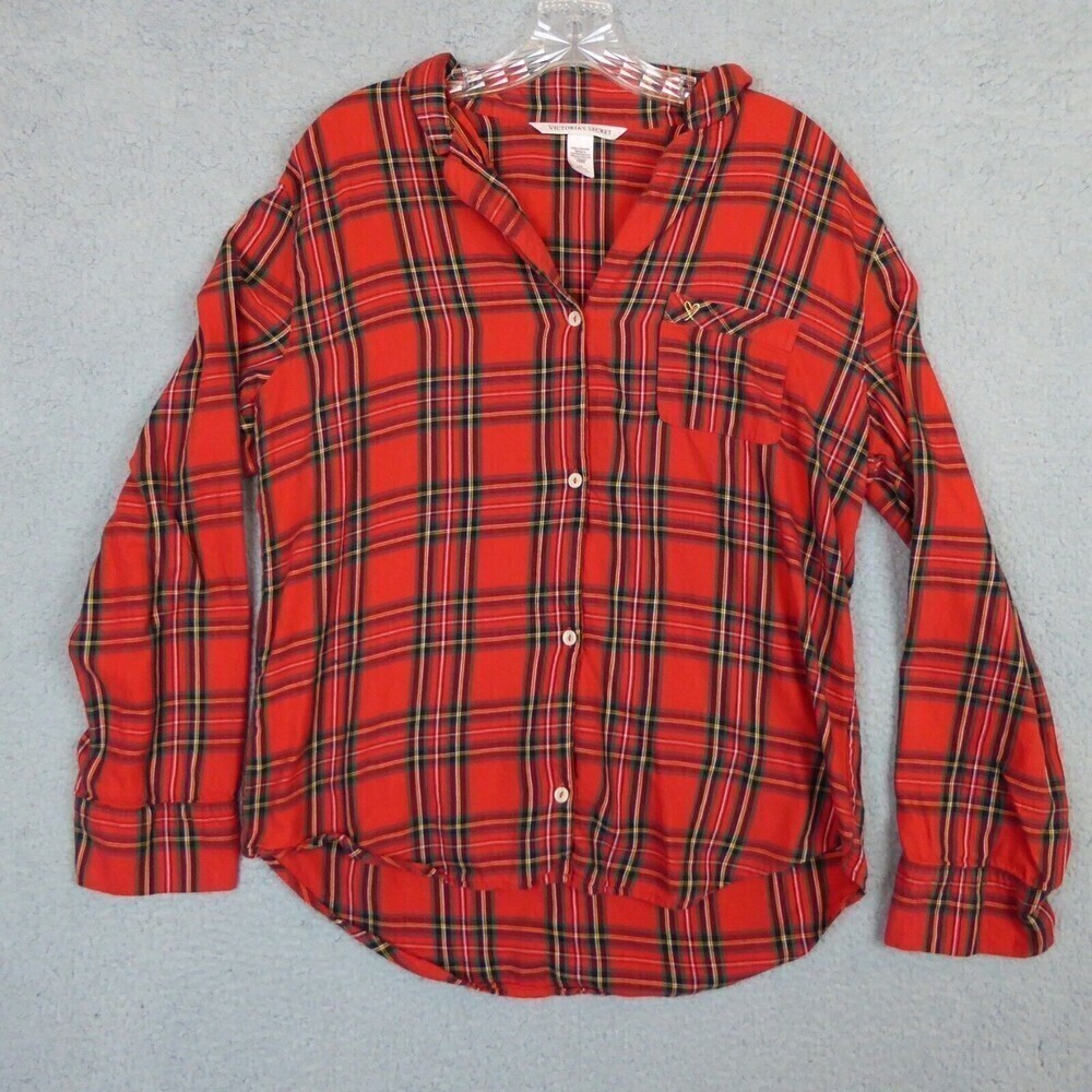 Victoria’s Secret Flannel Women's Medium Red Shirt Long Sleeve Sleep Top VS